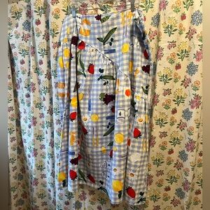 Lisa Says Gah Blue Checkered Skirt with Colorful Print